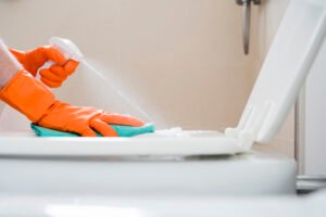 concept man cleaning his home